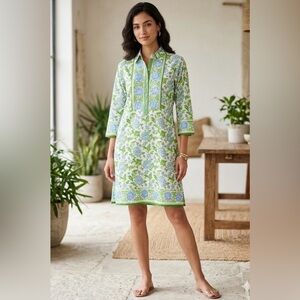 Bella Tu Floral Block Print Coastal Tunic Shirt Dress Size XS